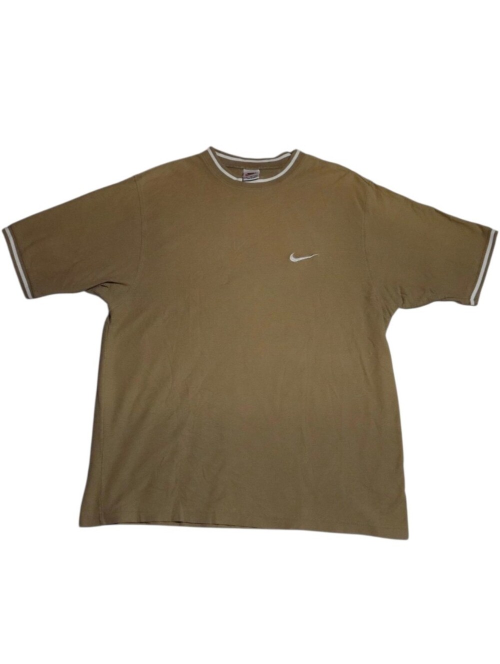 Vintage Nike Shirt Mens XL Brown Tan Ringer White Swoosh Embroidered 90s